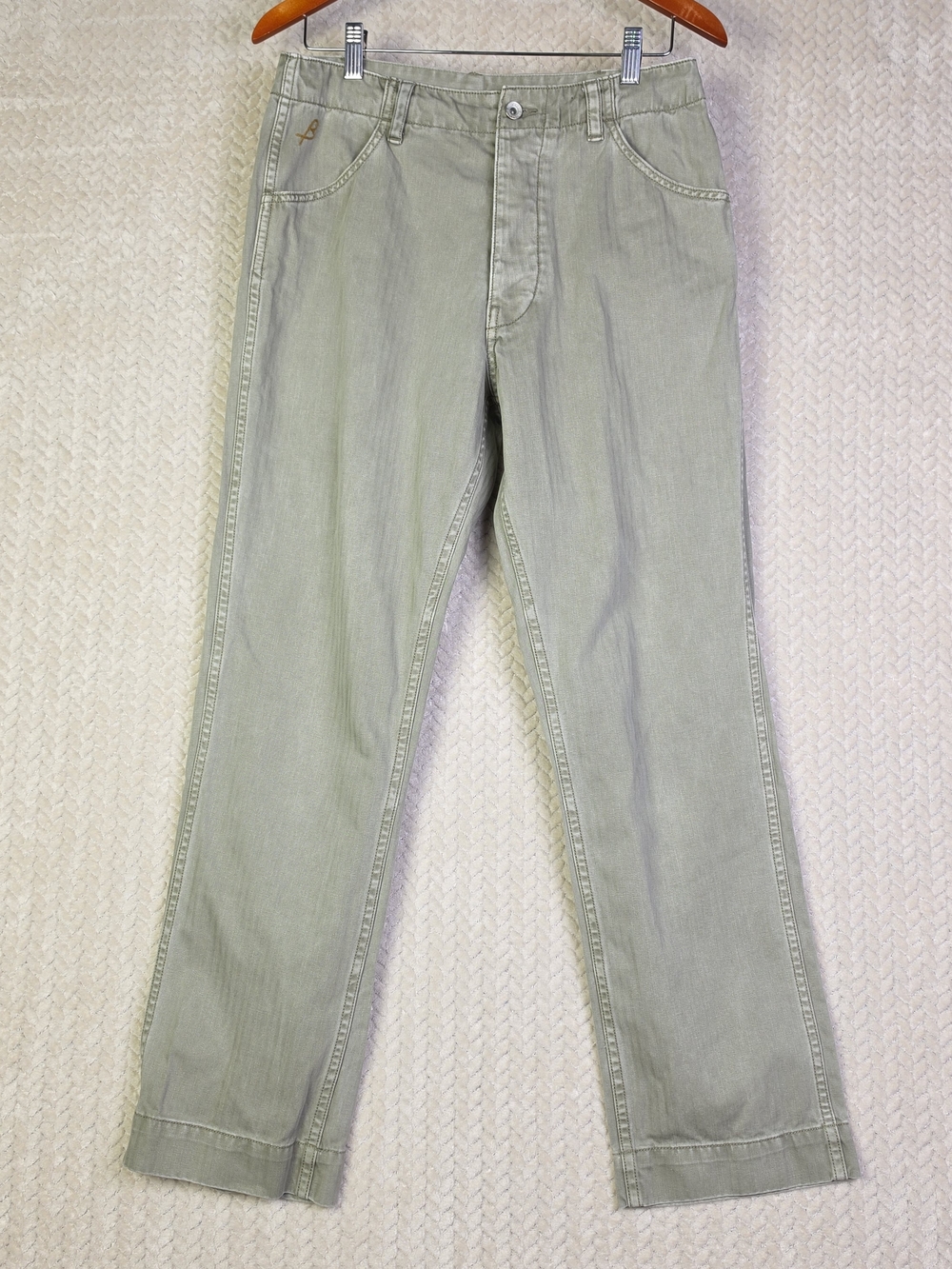 Birdwell Beach Britches Pants Mens 30 Green Cotton Herringbone Chino